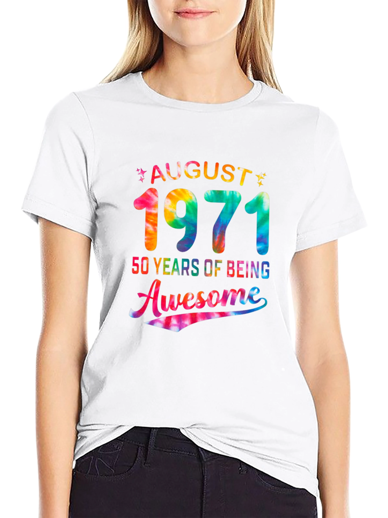 August 1971 50 Years Awesome Tie Dye Graphic T-Shirt