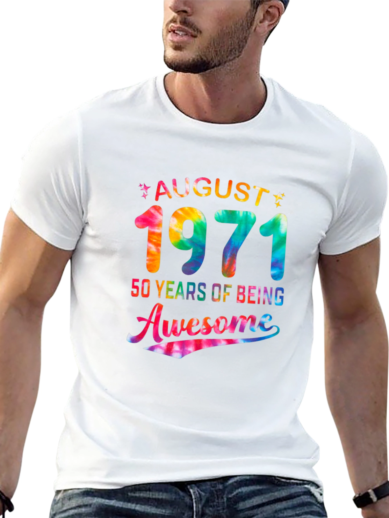 August 1971 50 Years Awesome Tie Dye Graphic T-Shirt