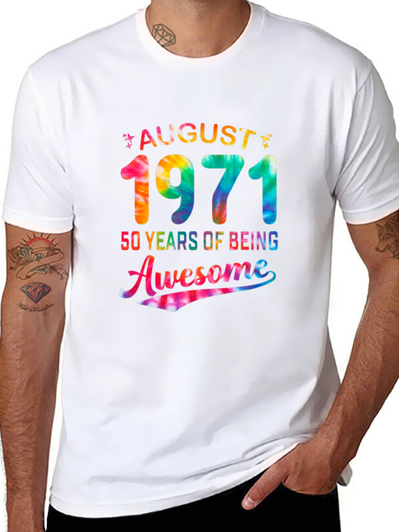 August 1971 50 Years Awesome Tie Dye Graphic T-Shirt