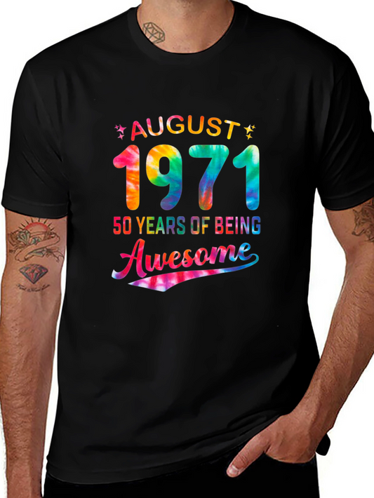 August 1971 50 Years Awesome Tie Dye Graphic T-Shirt