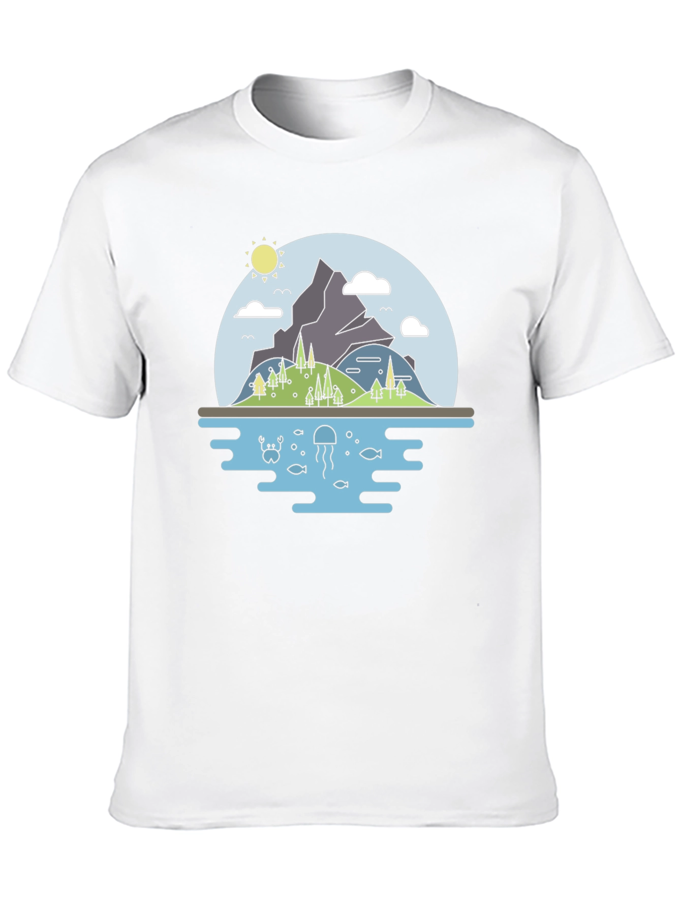 Nature Scene Graphic T-Shirt - Black Cotton Tee
