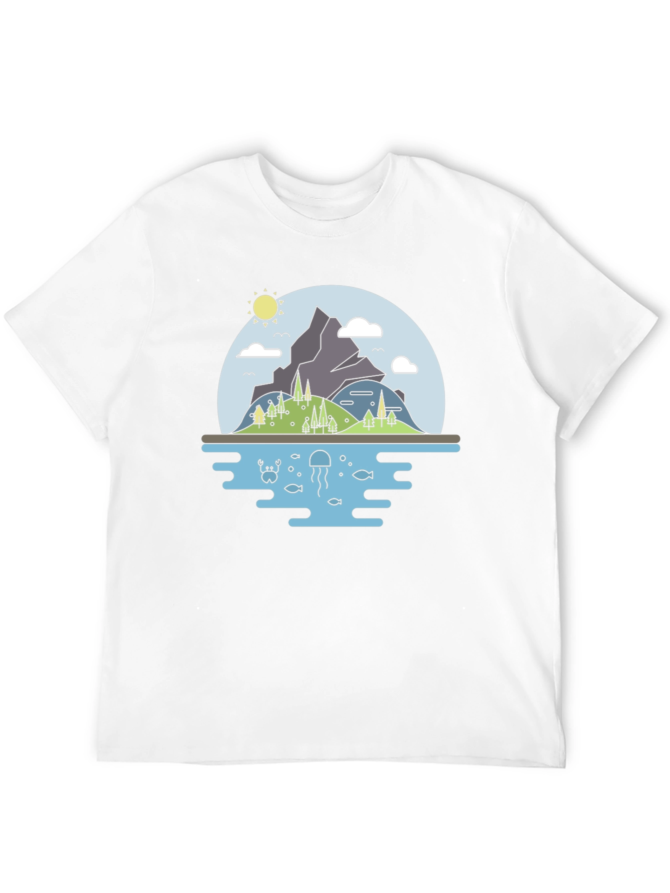 Nature Scene Graphic T-Shirt - Black Cotton Tee