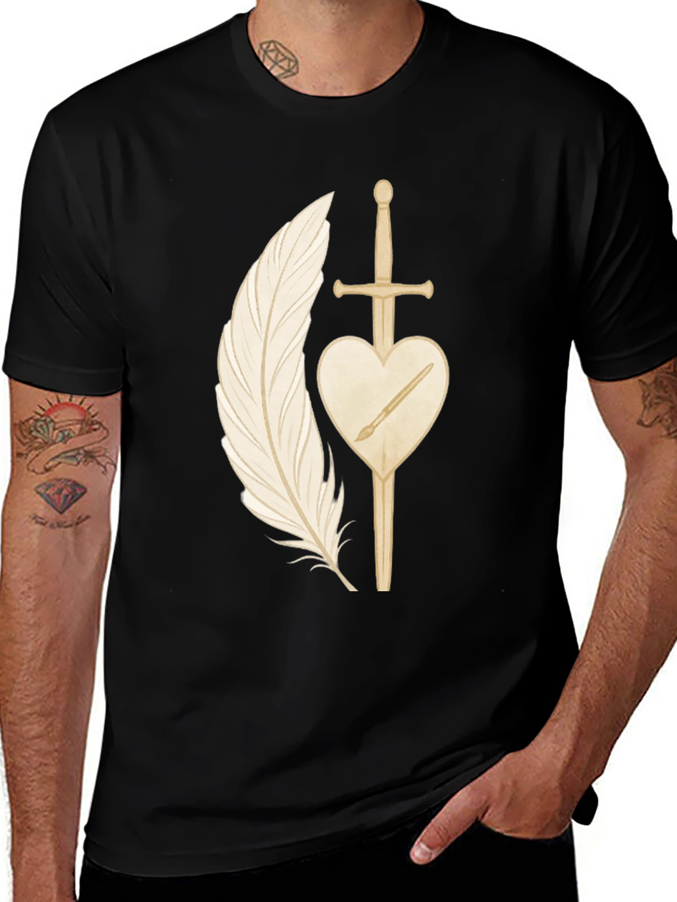 Feather & Sword Graphic Tee - Artistic Design
