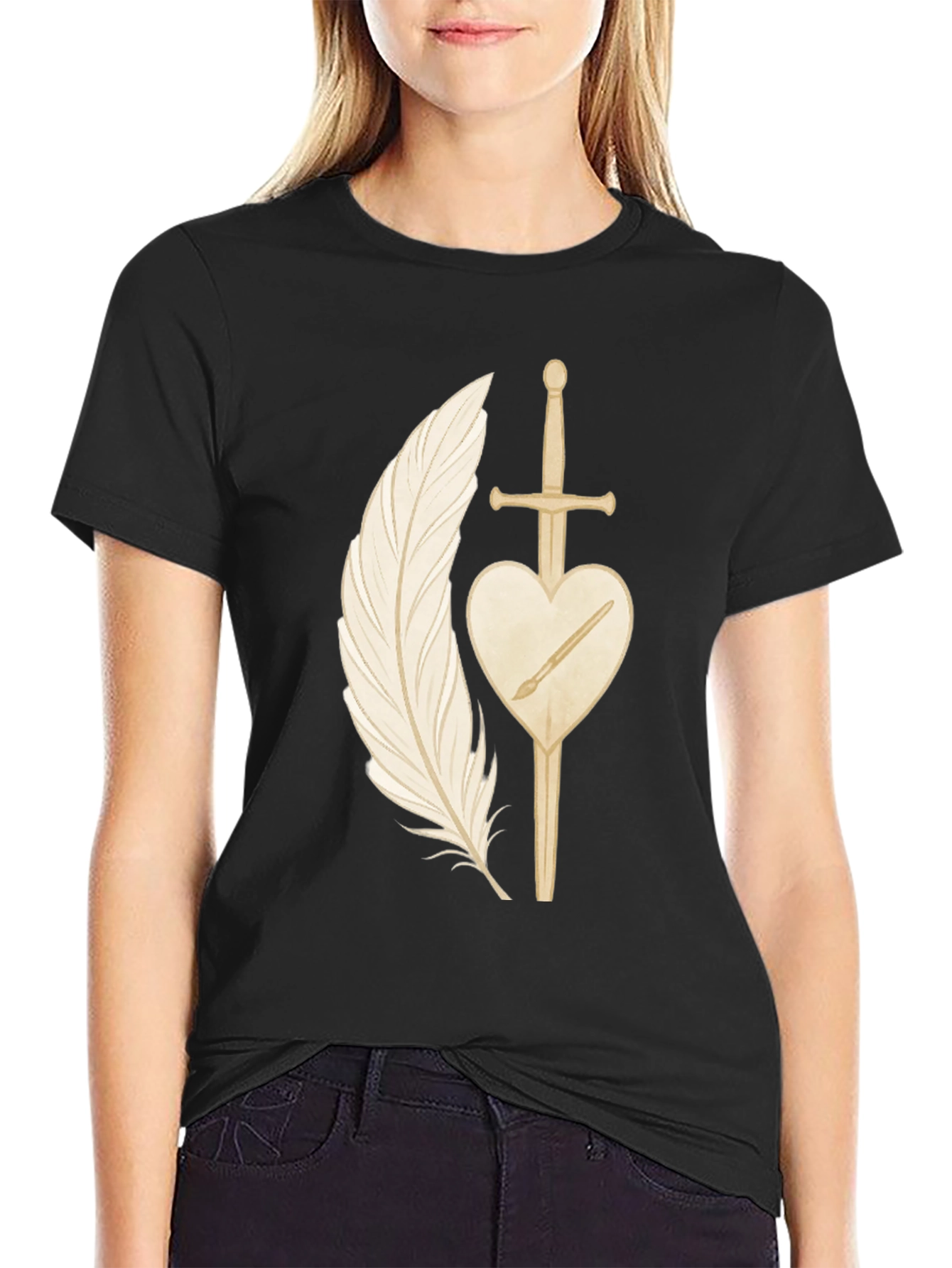 Feather & Sword Graphic Tee - Artistic Design