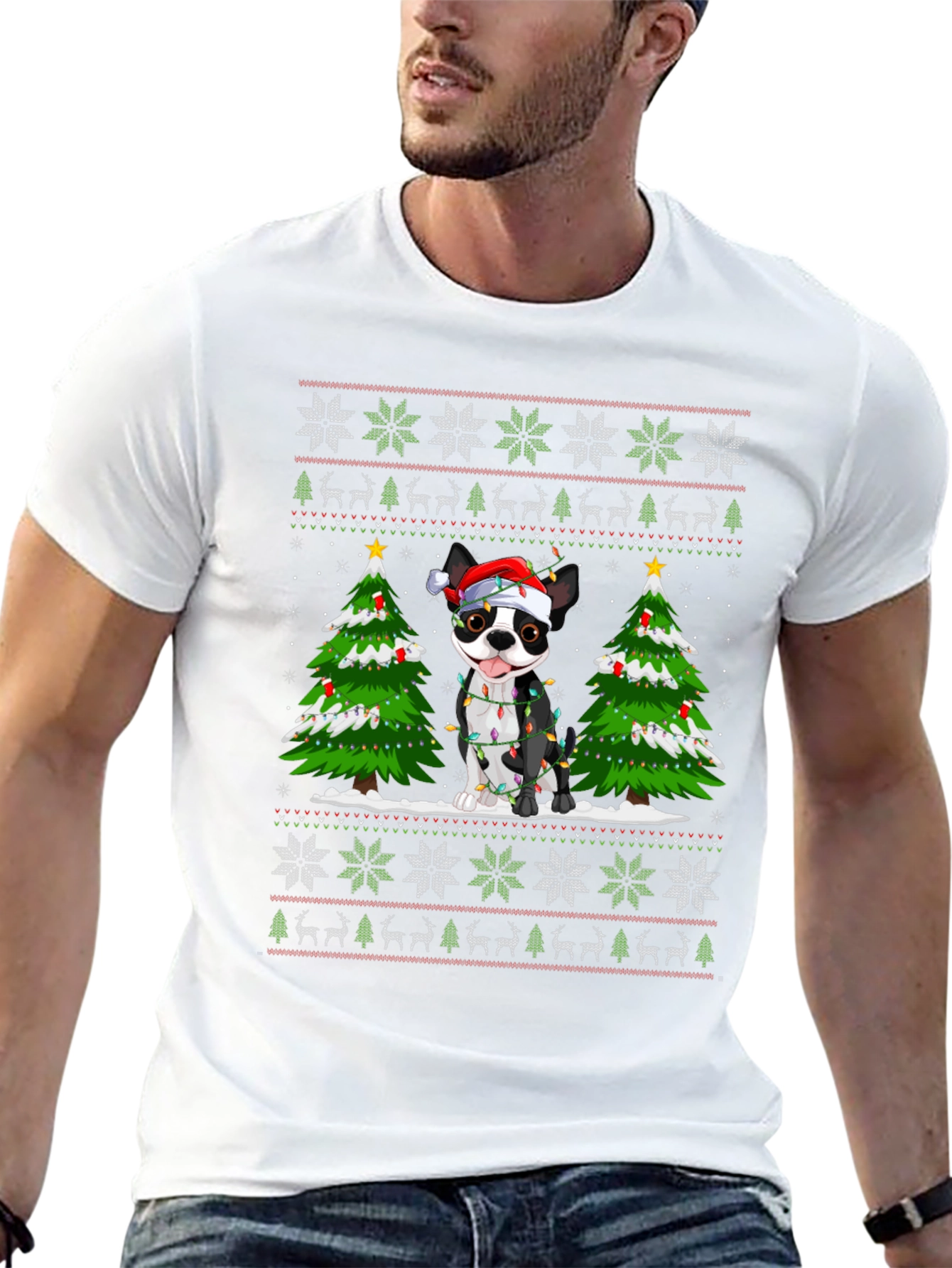 Festive Dog Christmas Tree Graphic Tee