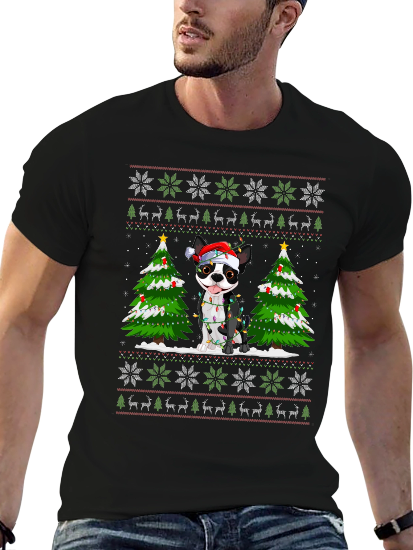 Festive Dog Christmas Tree Graphic Tee