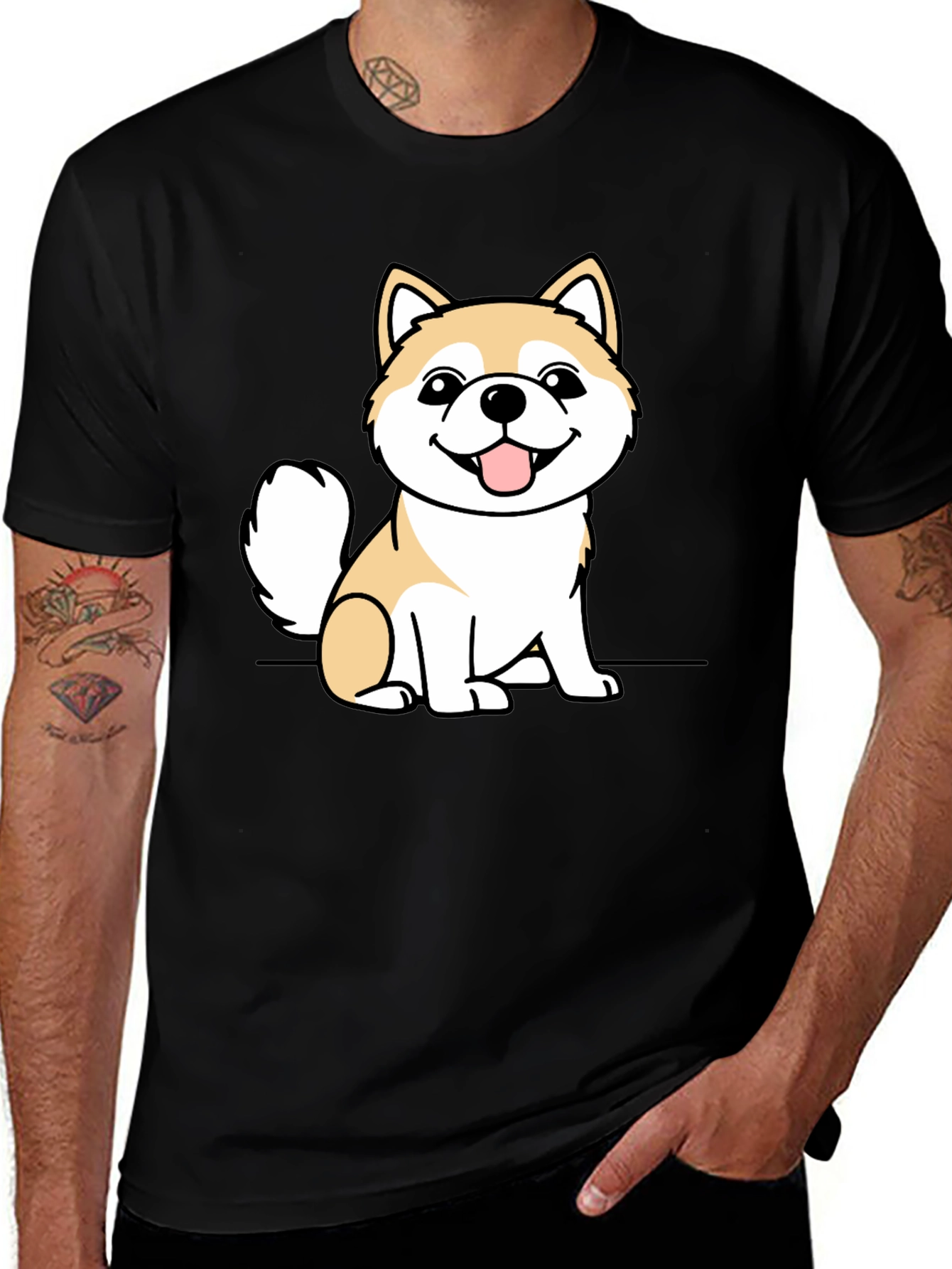 Cute Shiba Inu Dog Graphic Tee - Black