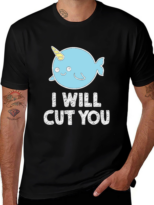 Funny Narwhal I Will Cut You Black T-Shirt