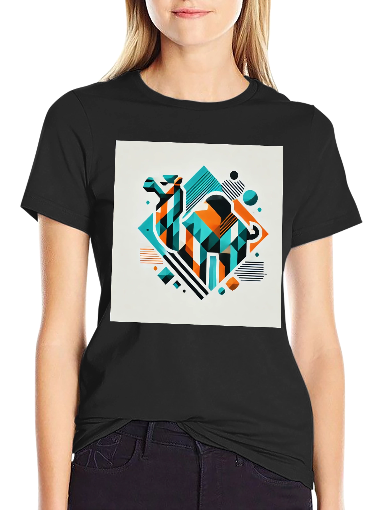Geometric Camel Graphic Tee - Modern Design