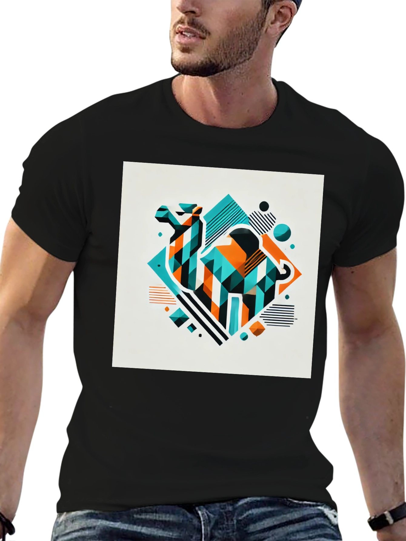 Geometric Camel Graphic Tee - Modern Design