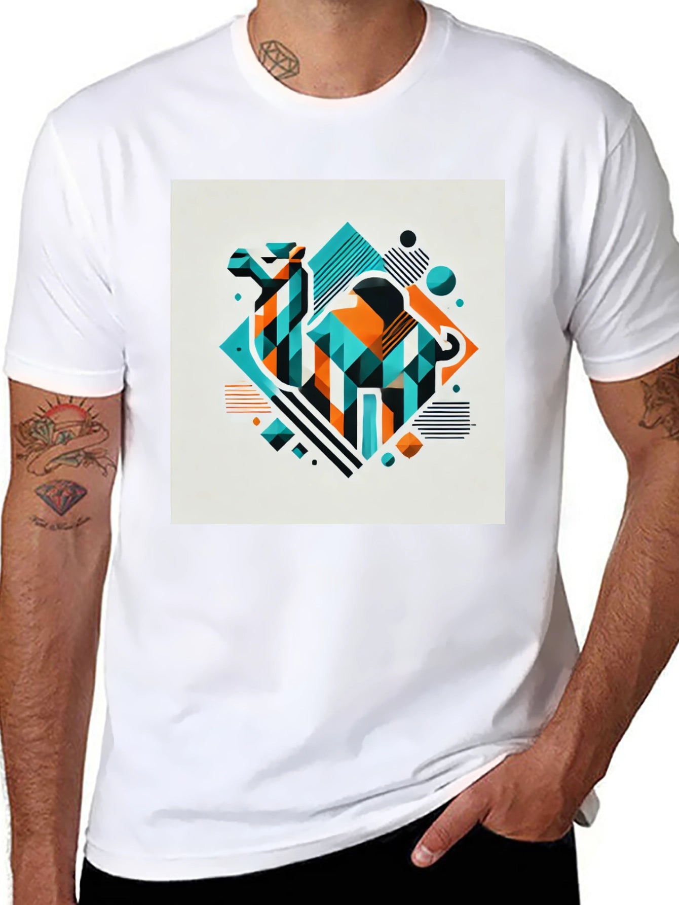 Geometric Camel Graphic Tee - Modern Design