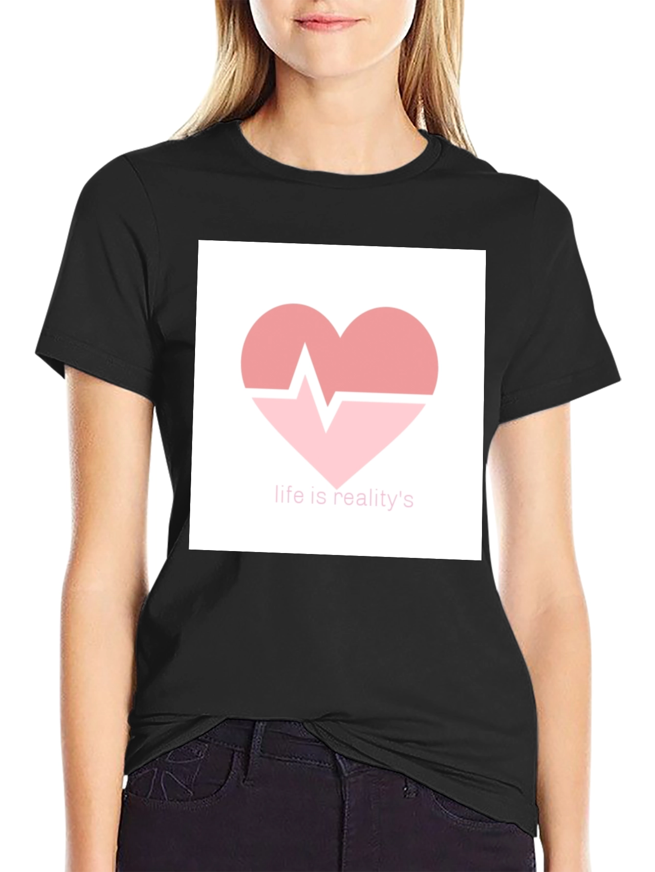 Life is Reality Heartbeat Graphic Tee - Black