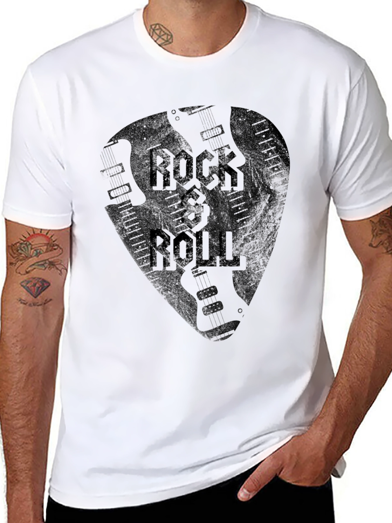 Rock & Roll Guitar Pick Graphic T-Shirt - Black