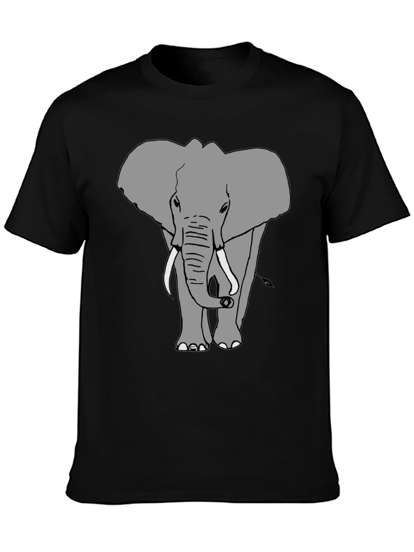Elephant Graphic Print Crew Neck Tee - Black
