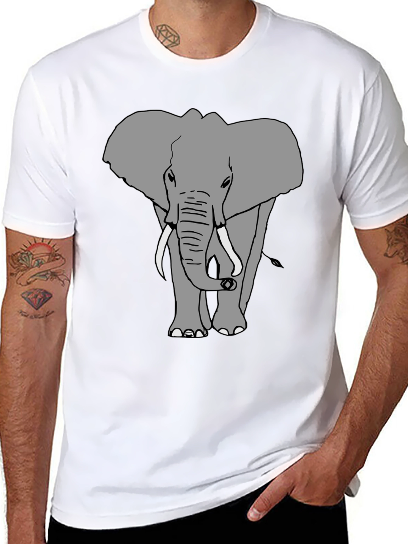 Elephant Graphic Print Crew Neck Tee - Black