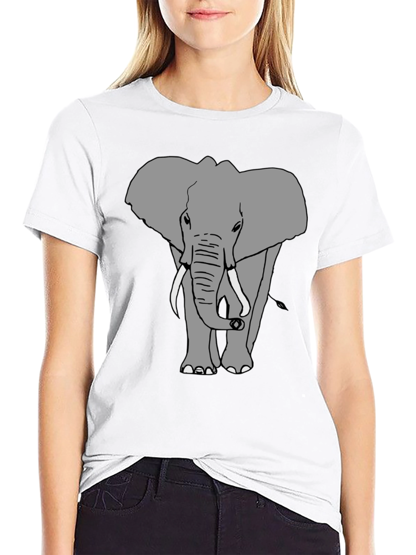 Elephant Graphic Print Crew Neck Tee - Black