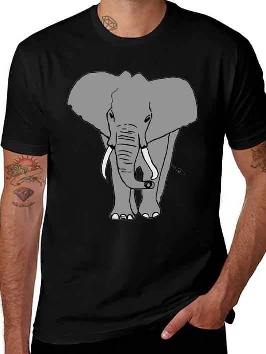 Elephant Graphic Print Crew Neck Tee - Black