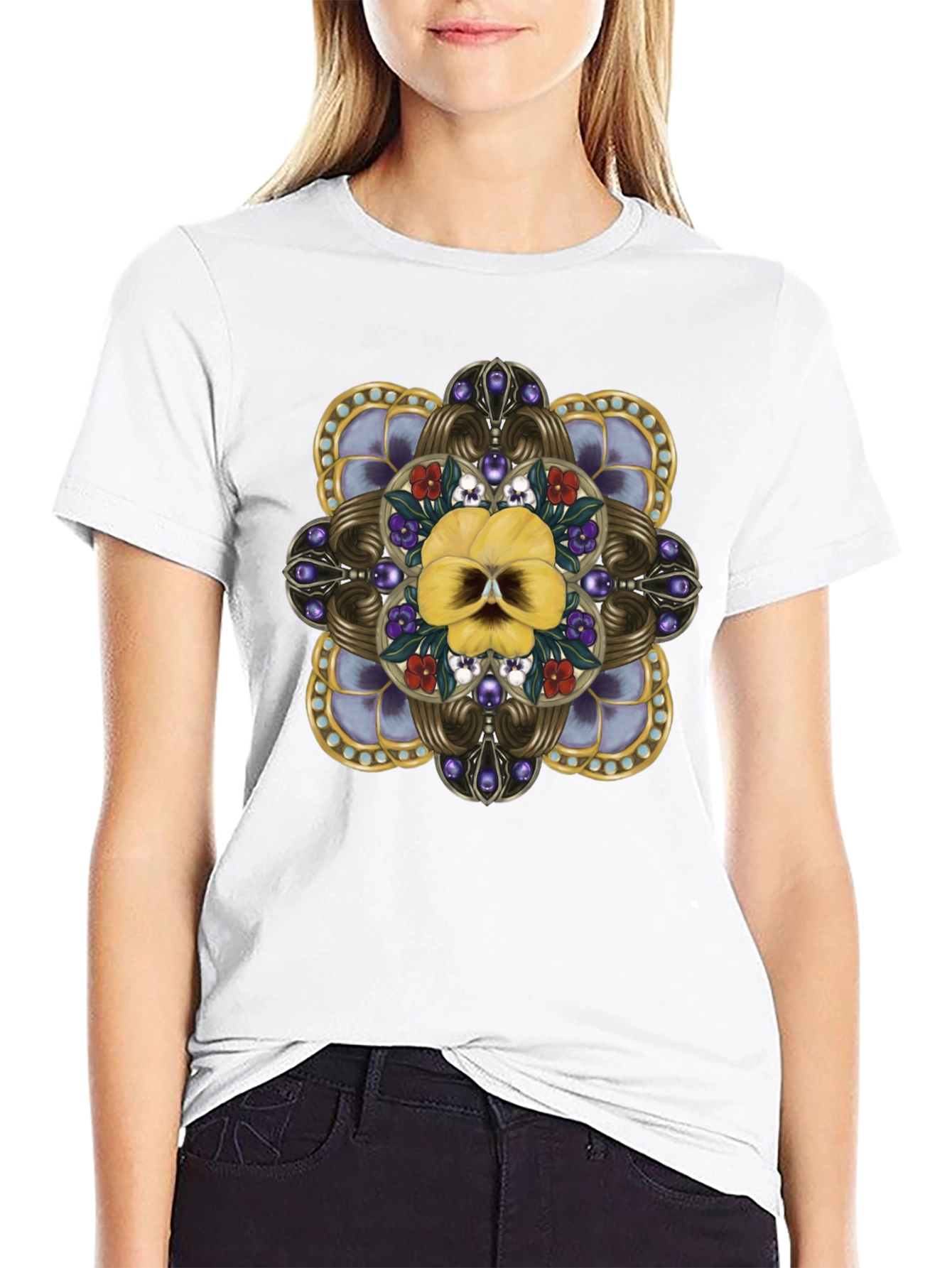 Ornate Floral Skull Graphic Tee - Unisex