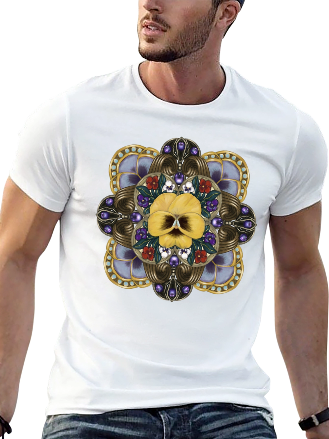 Ornate Floral Skull Graphic Tee - Unisex