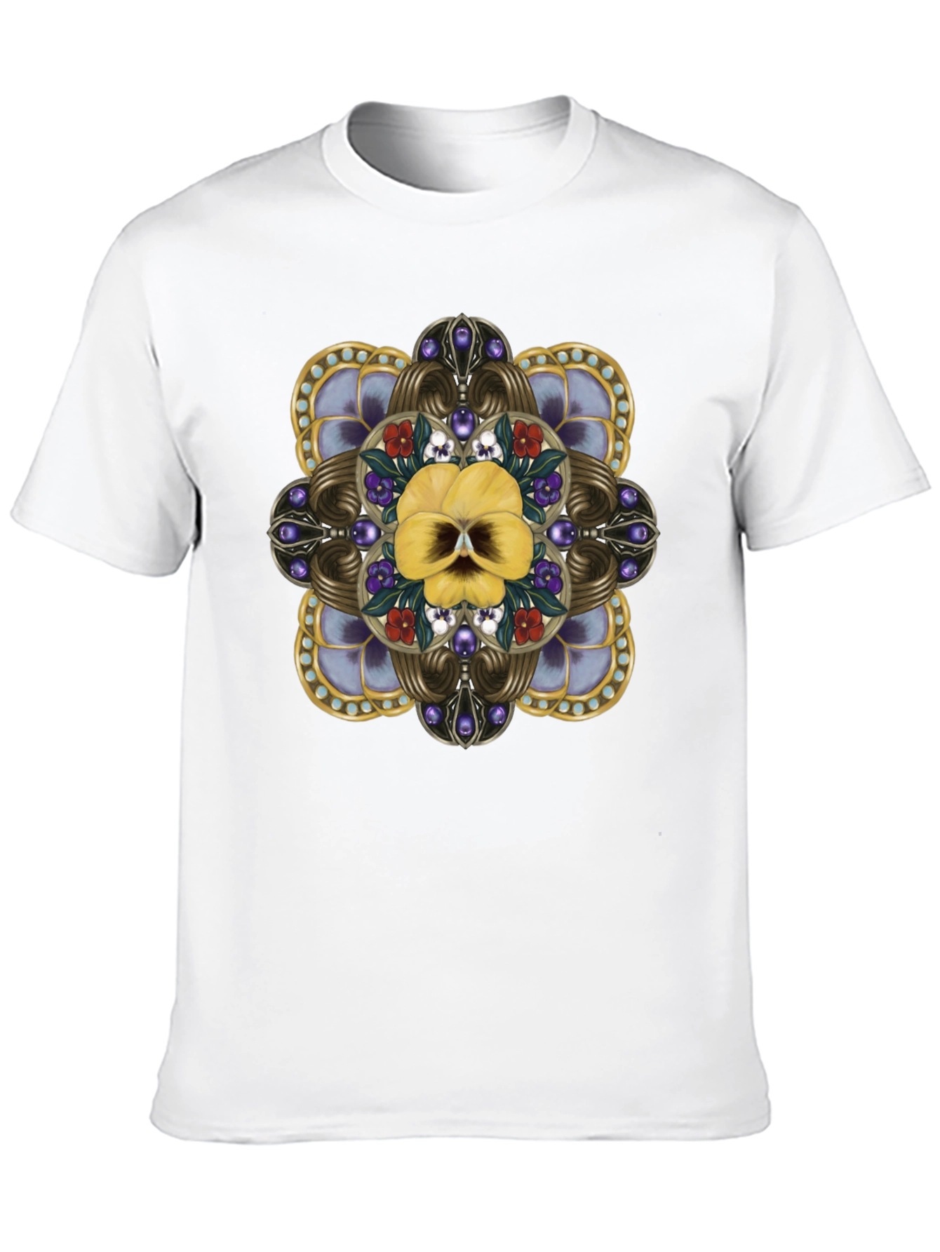 Ornate Floral Skull Graphic Tee - Unisex