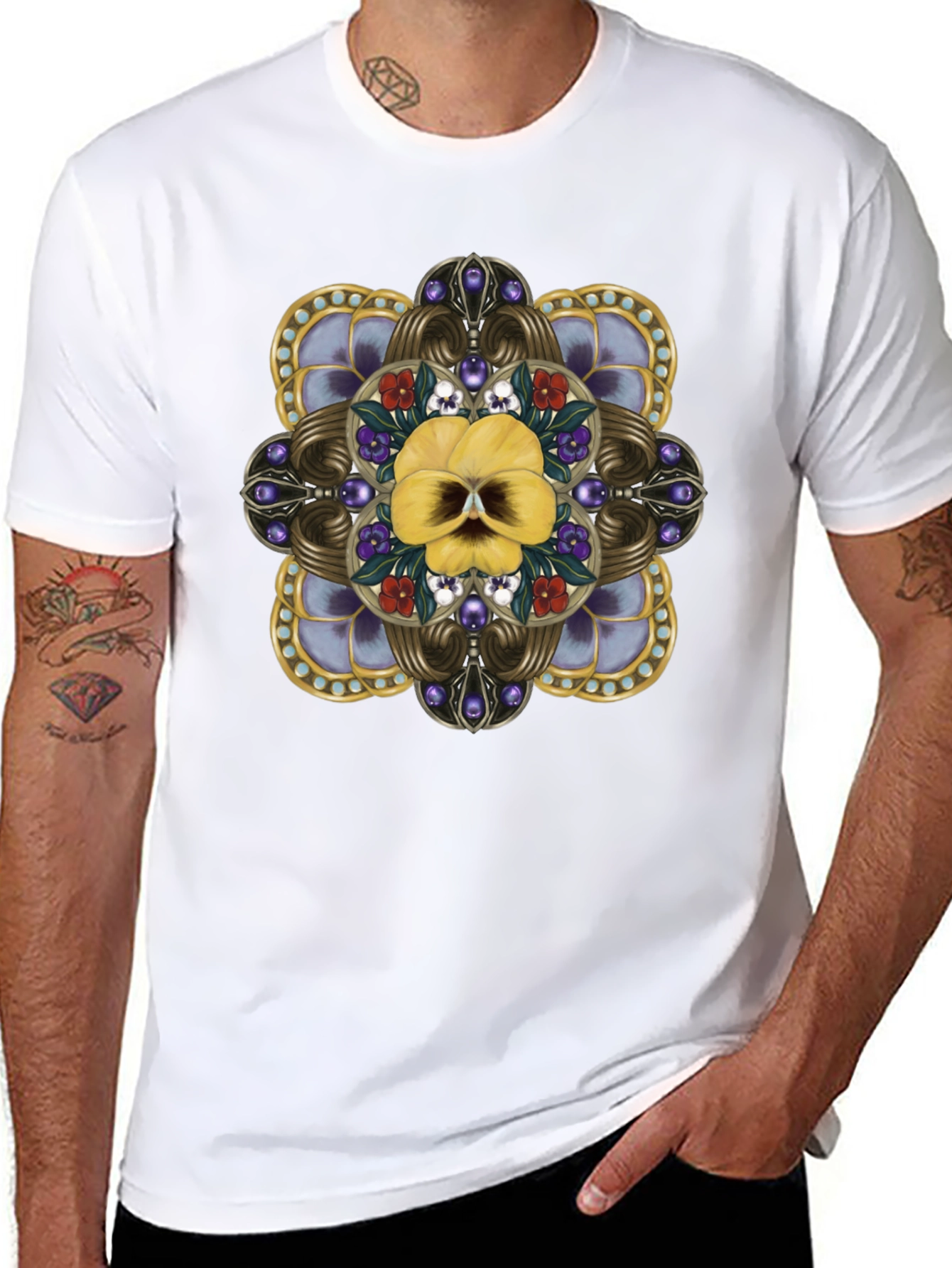 Ornate Floral Skull Graphic Tee - Unisex