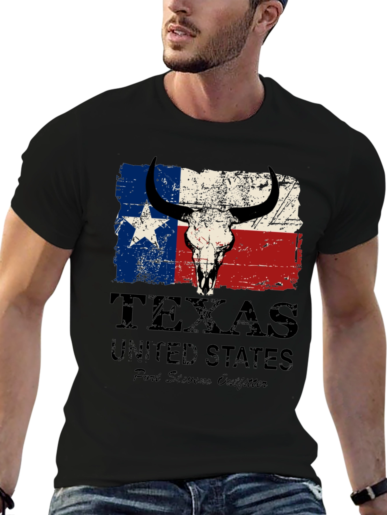 Texas Flag Bull Skull Graphic Tee