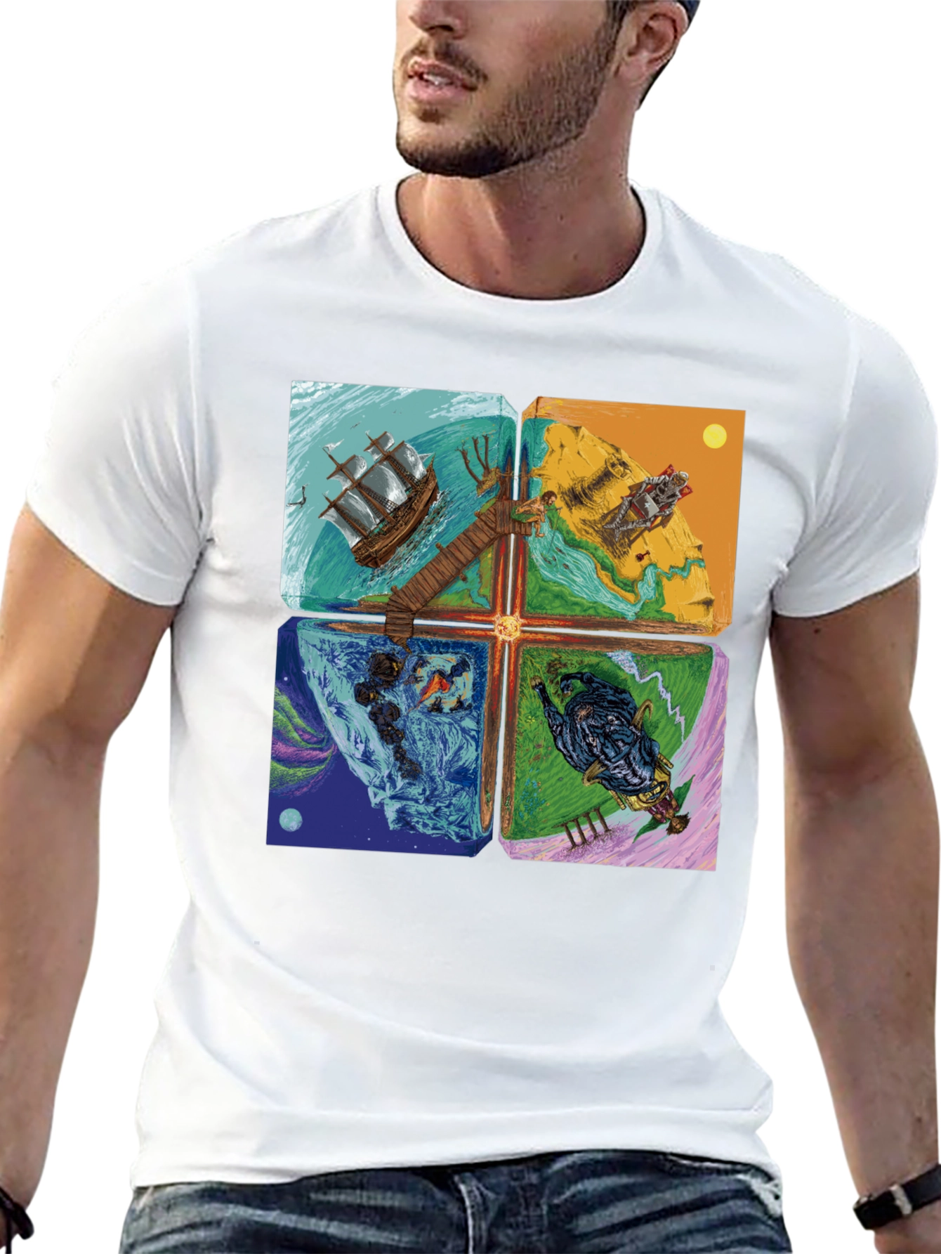 Elemental Worlds Graphic Tee - Black Crewneck T-Shirt