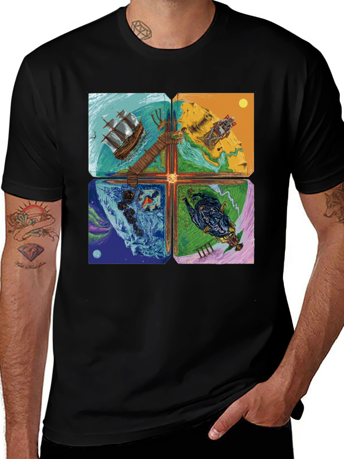 Elemental Worlds Graphic Tee - Black Crewneck T-Shirt