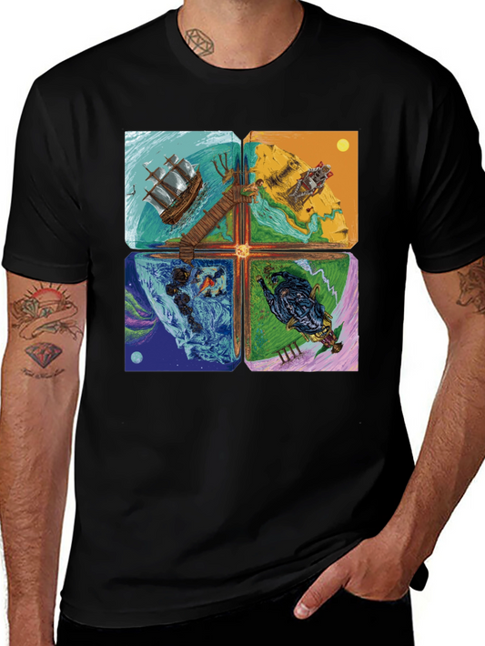 Elemental Worlds Graphic Tee - Black Crewneck T-Shirt