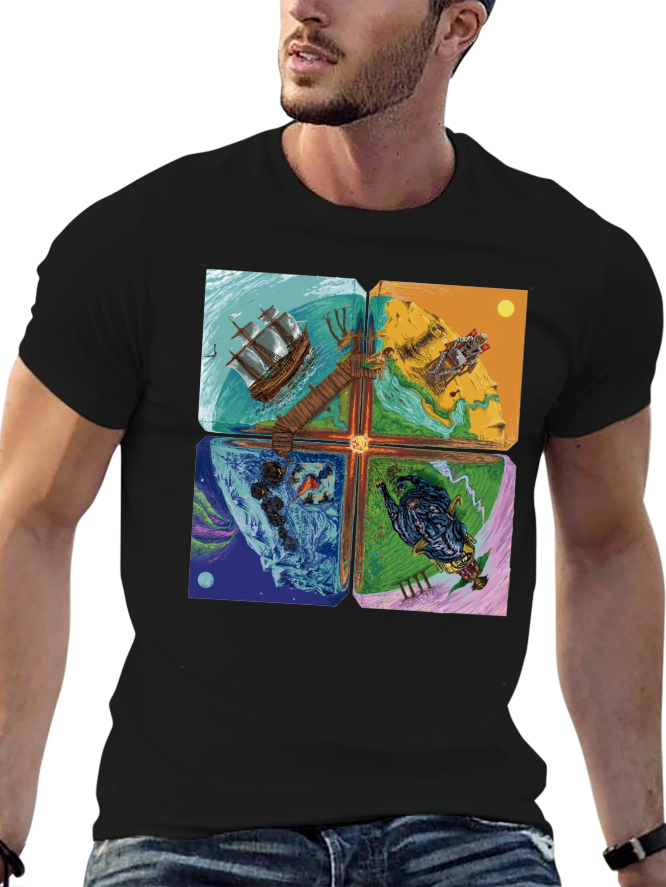 Elemental Worlds Graphic Tee - Black Crewneck T-Shirt