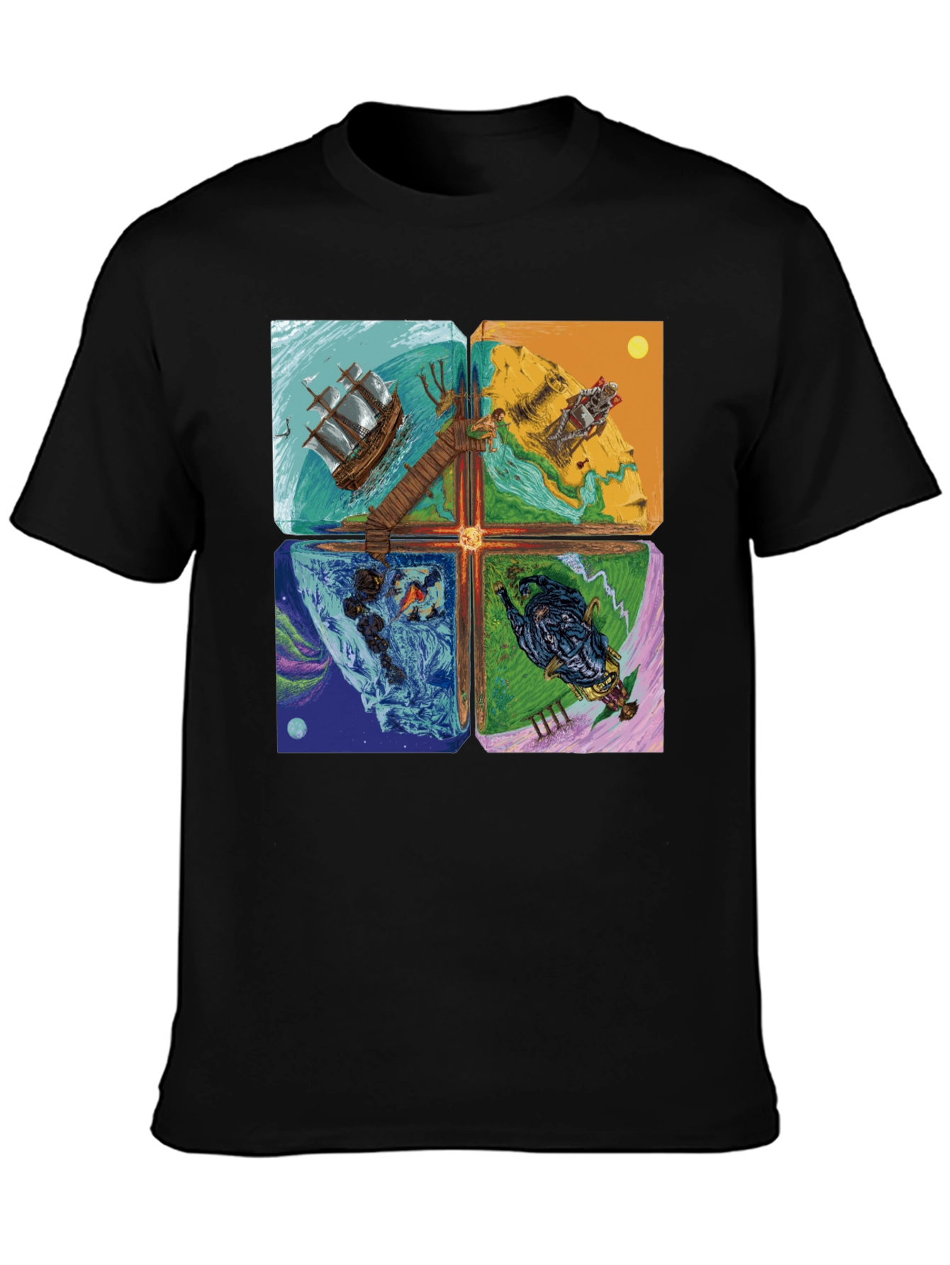 Elemental Worlds Graphic Tee - Black Crewneck T-Shirt