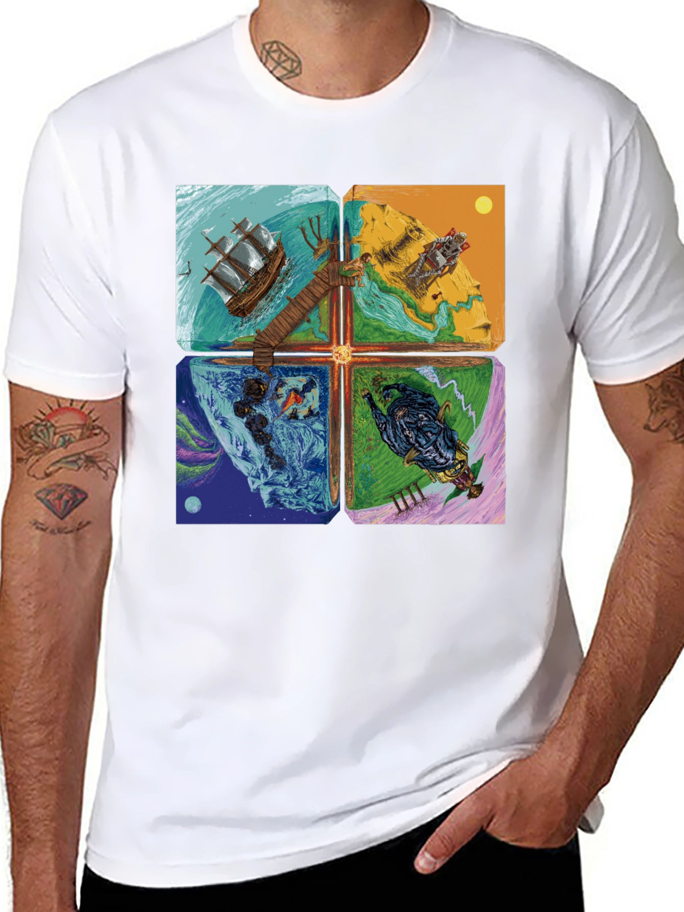 Elemental Worlds Graphic Tee - Black Crewneck T-Shirt