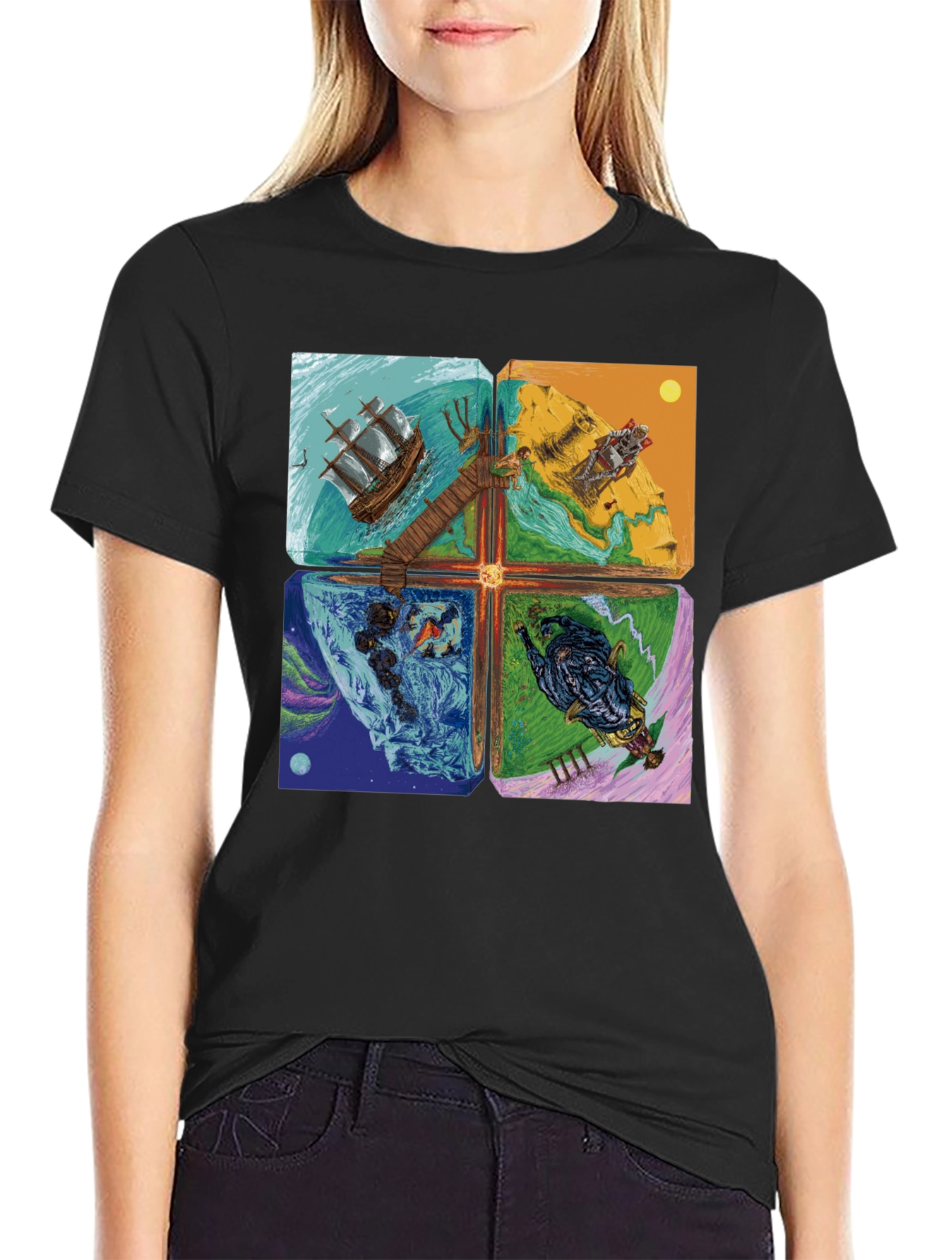 Elemental Worlds Graphic Tee - Black Crewneck T-Shirt
