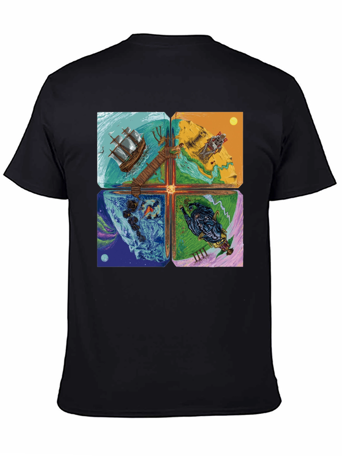 Elemental Worlds Graphic Tee - Black Crewneck T-Shirt
