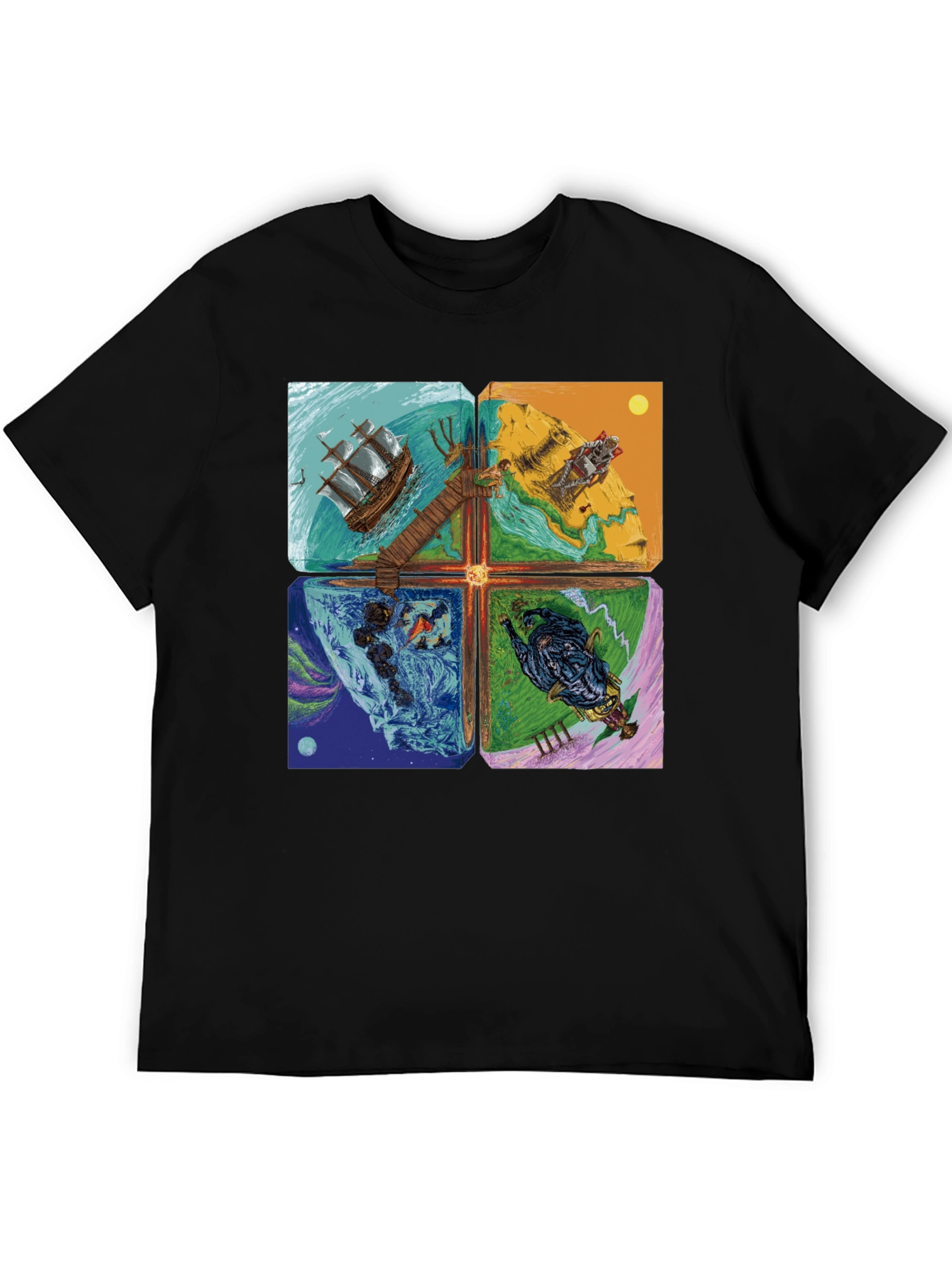 Elemental Worlds Graphic Tee - Black Crewneck T-Shirt