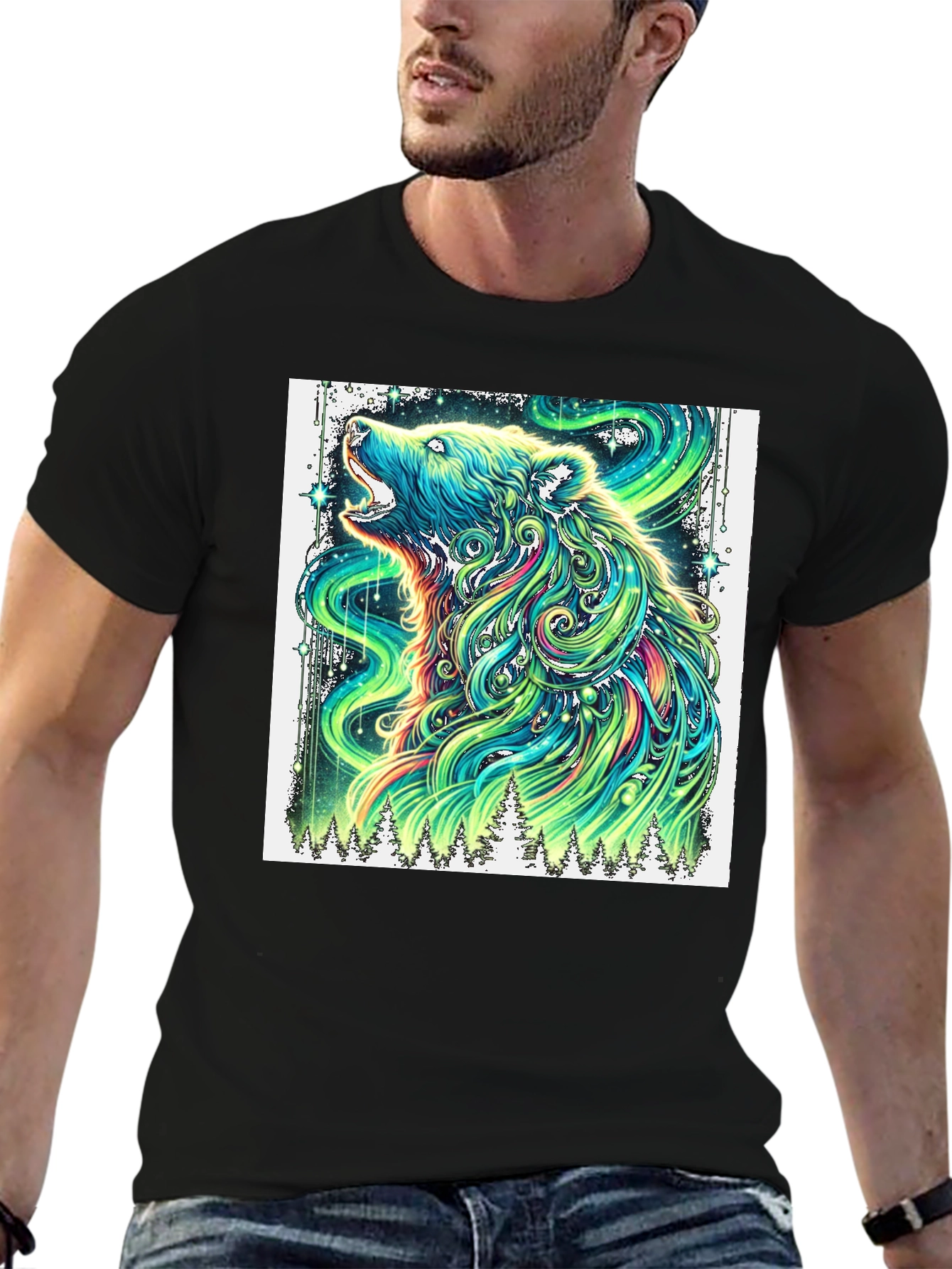 Aurora Bear Graphic Tee - Mens Black T-Shirt