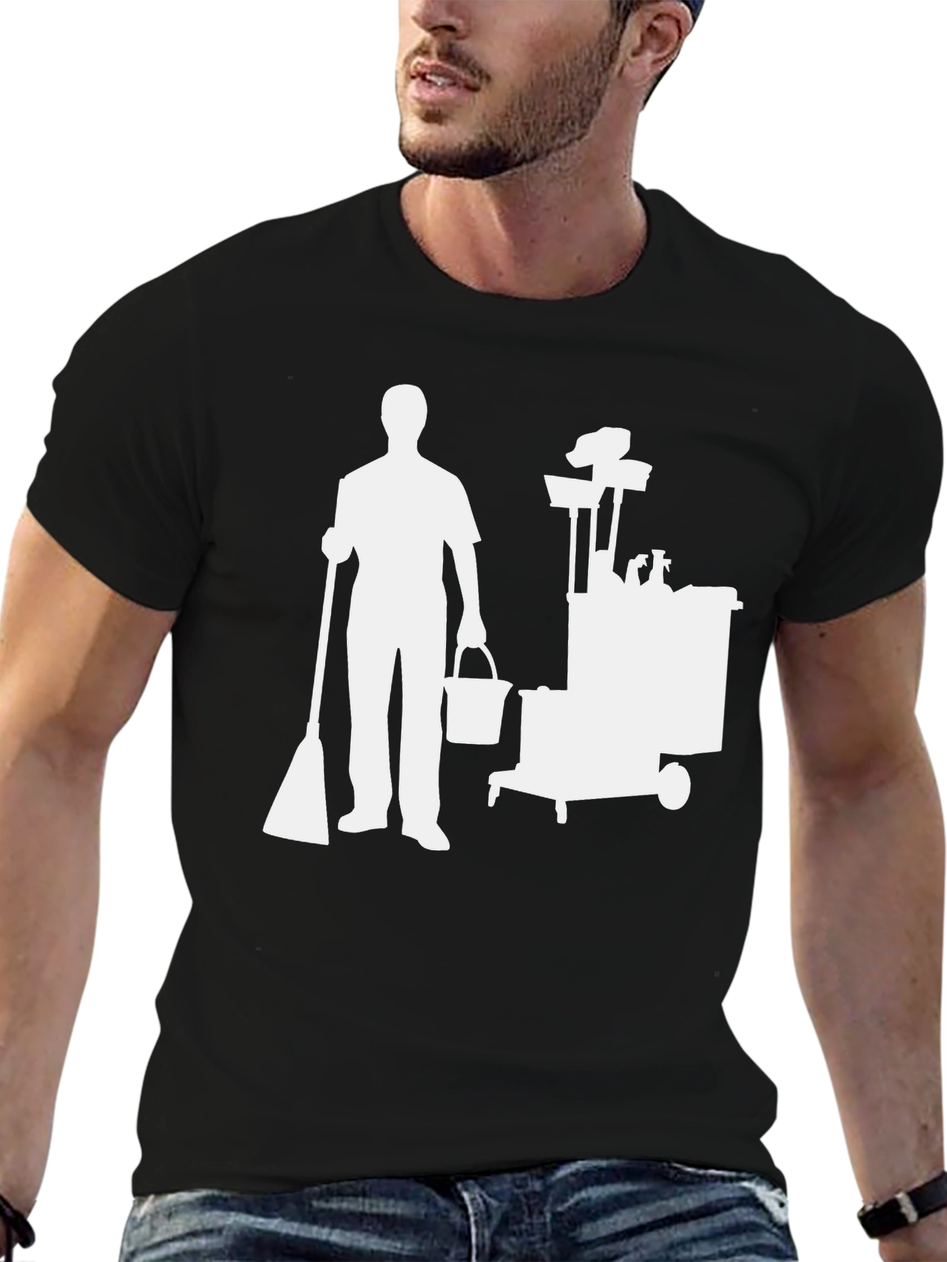 Janitor Silhouette Graphic Tee - Black Cotton Blend