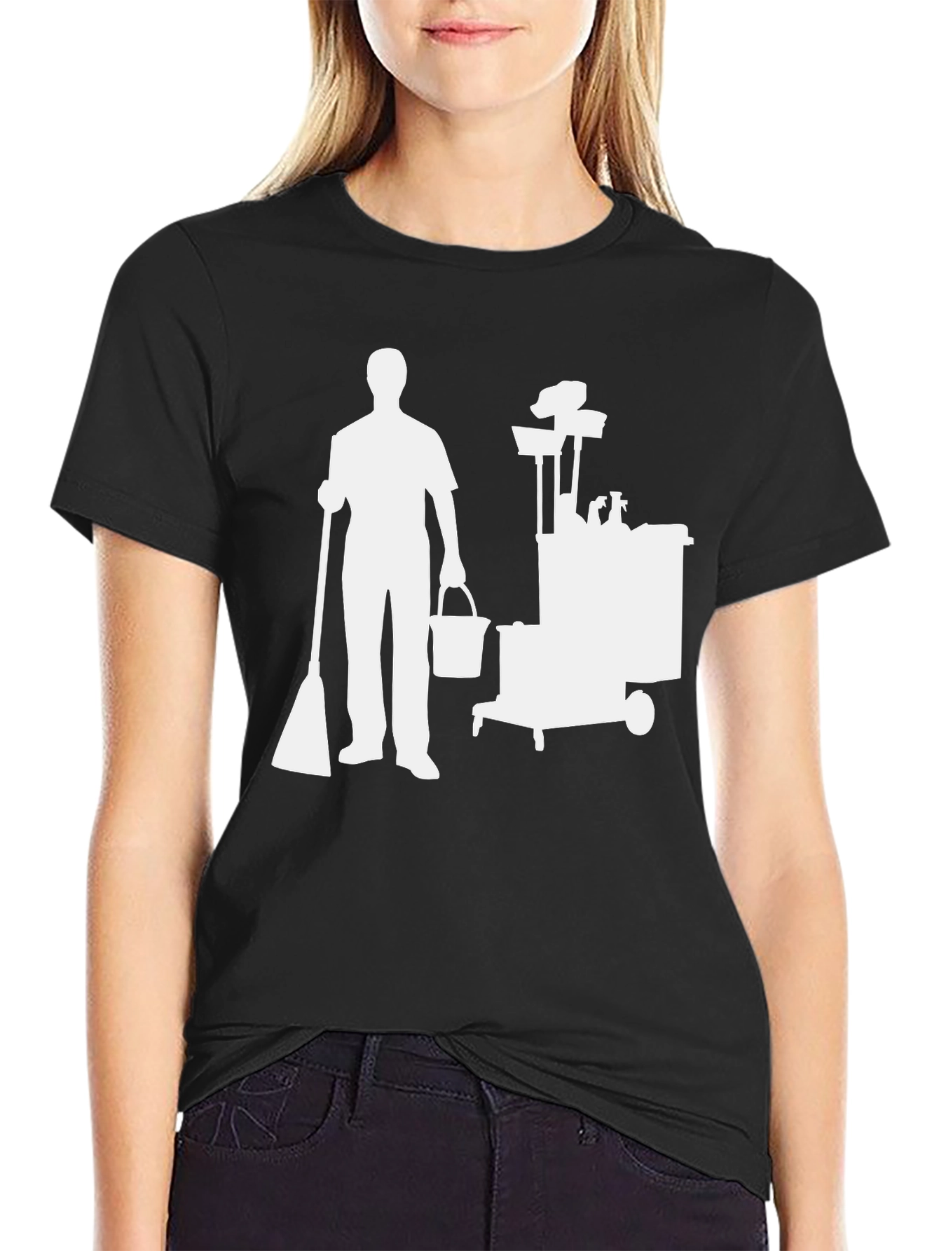 Janitor Silhouette Graphic Tee - Black Cotton Blend