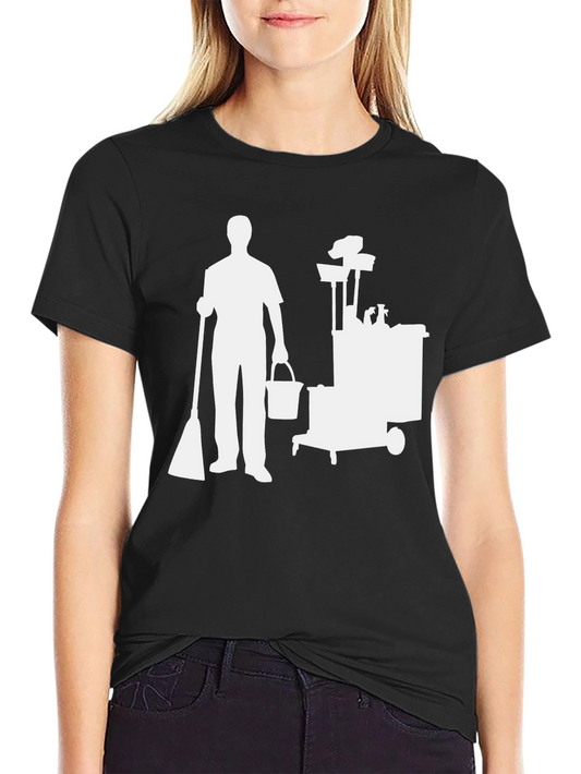 Janitor Silhouette Graphic Tee - Black Cotton Blend