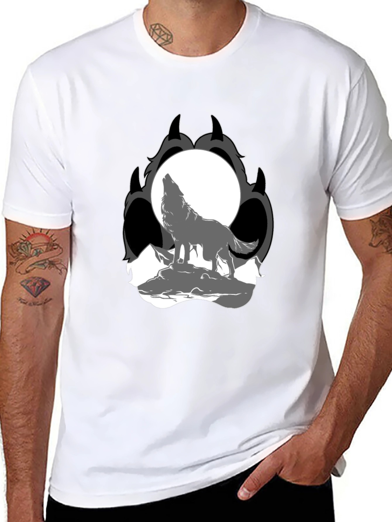 Wolf Moon Paw Print Black T-Shirt