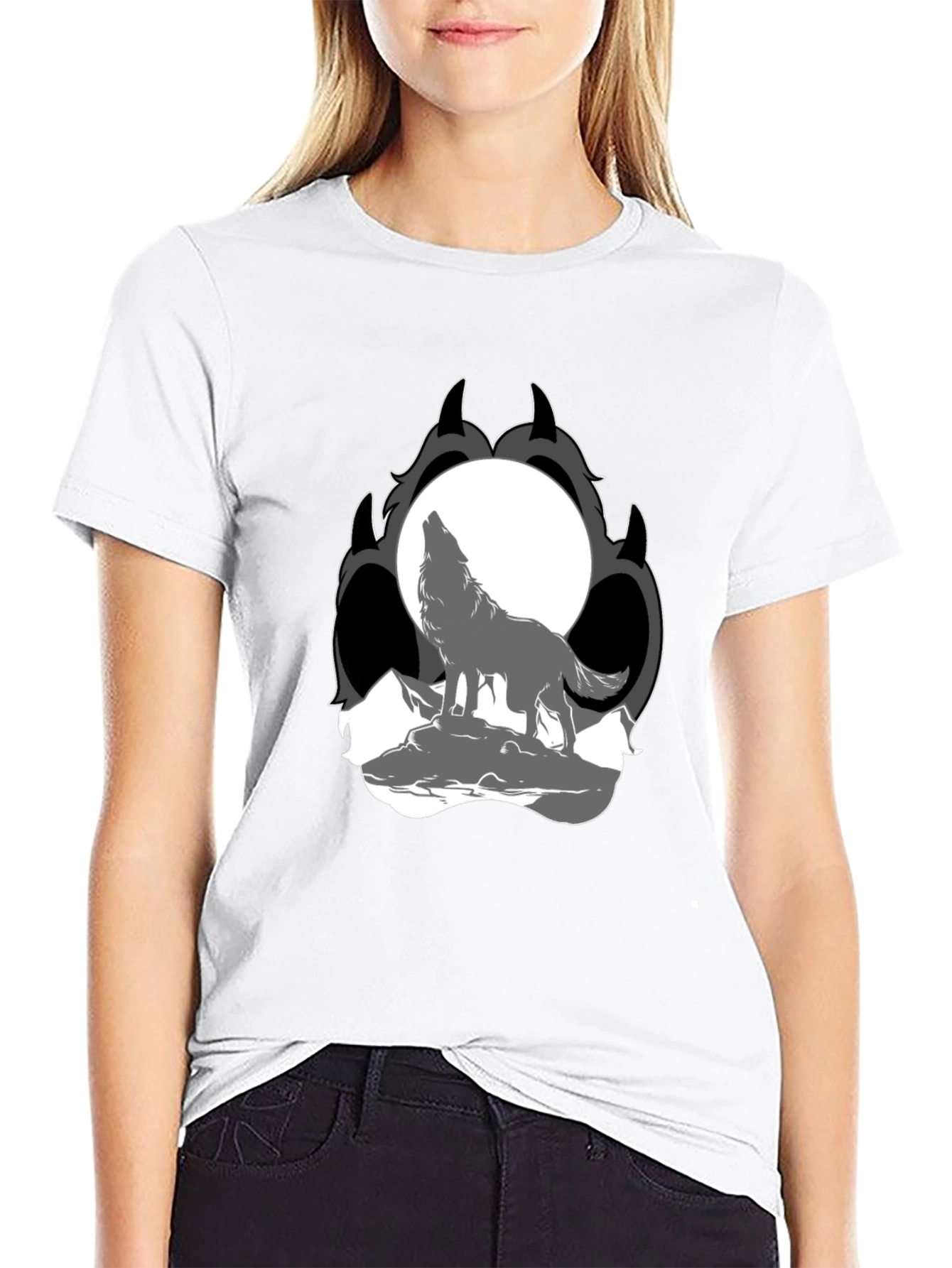 Wolf Moon Paw Print Black T-Shirt