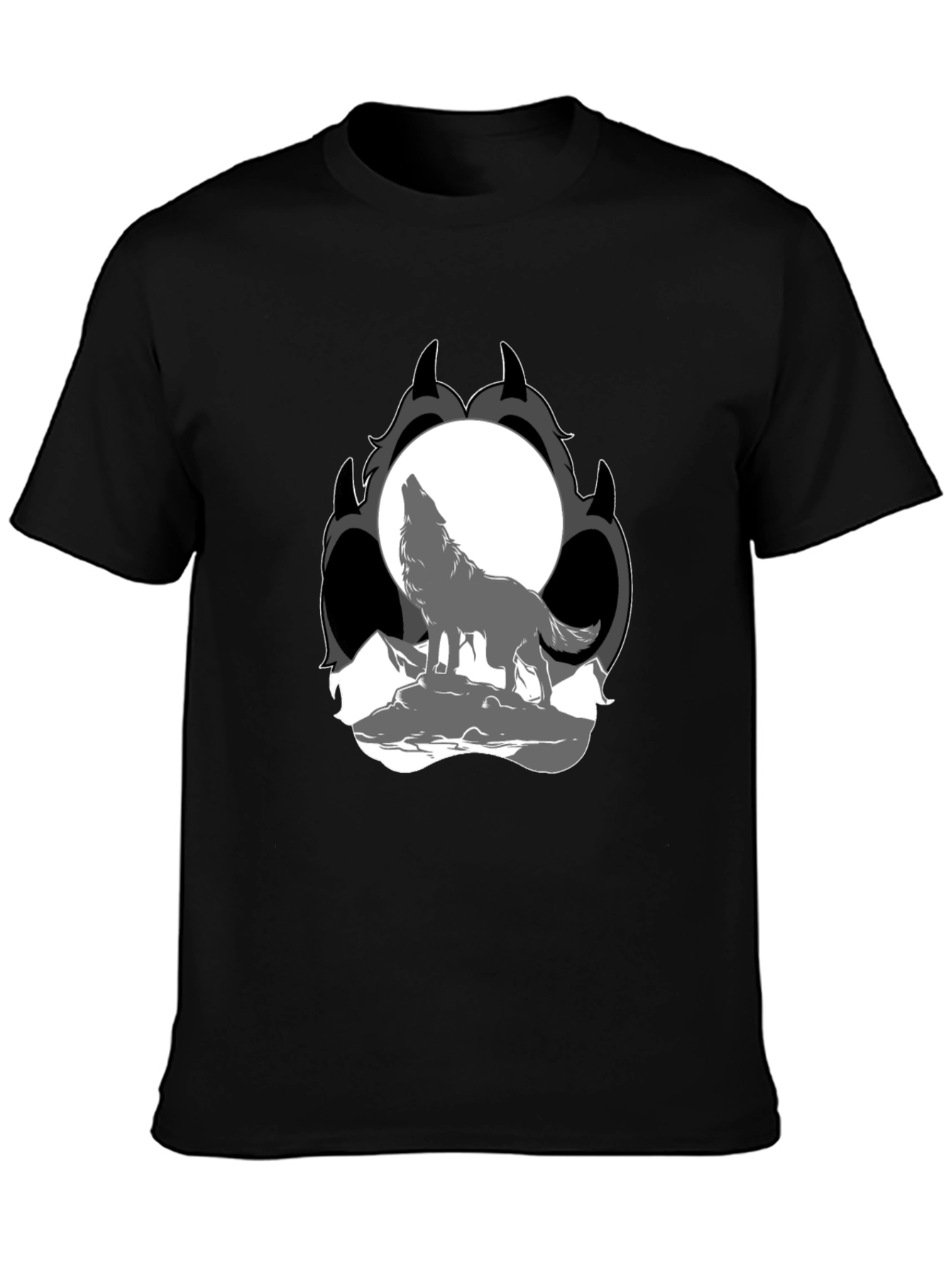 Wolf Moon Paw Print Black T-Shirt
