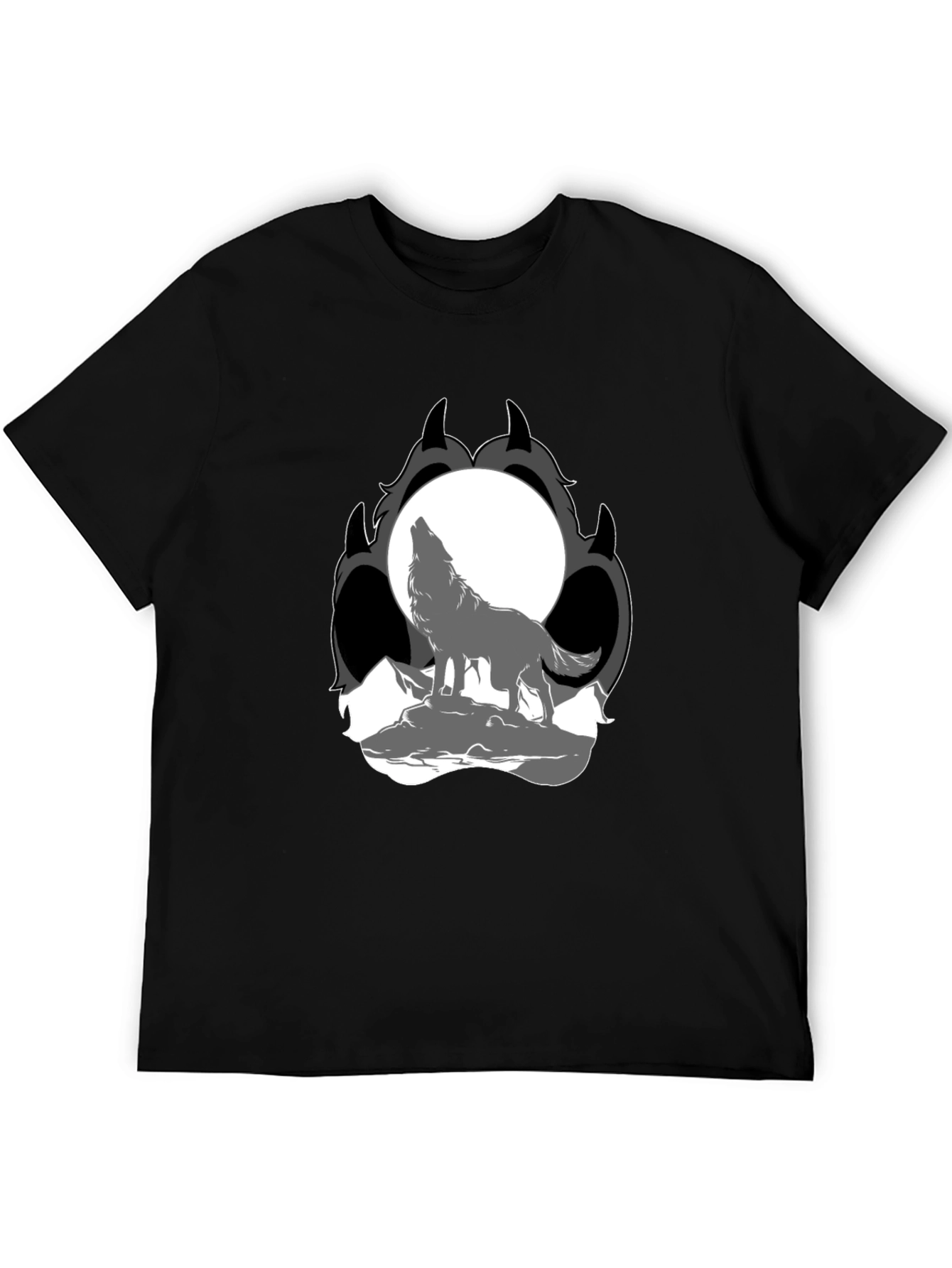Wolf Moon Paw Print Black T-Shirt