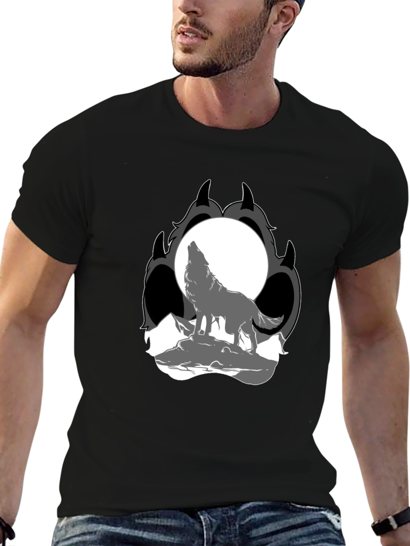 Wolf Moon Paw Print Black T-Shirt