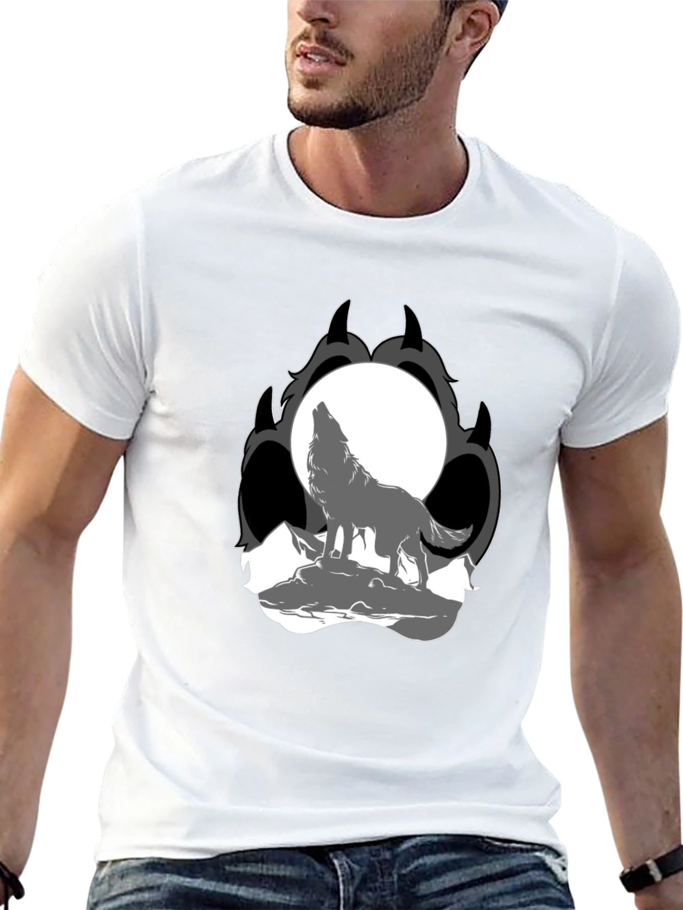 Wolf Moon Paw Print Black T-Shirt