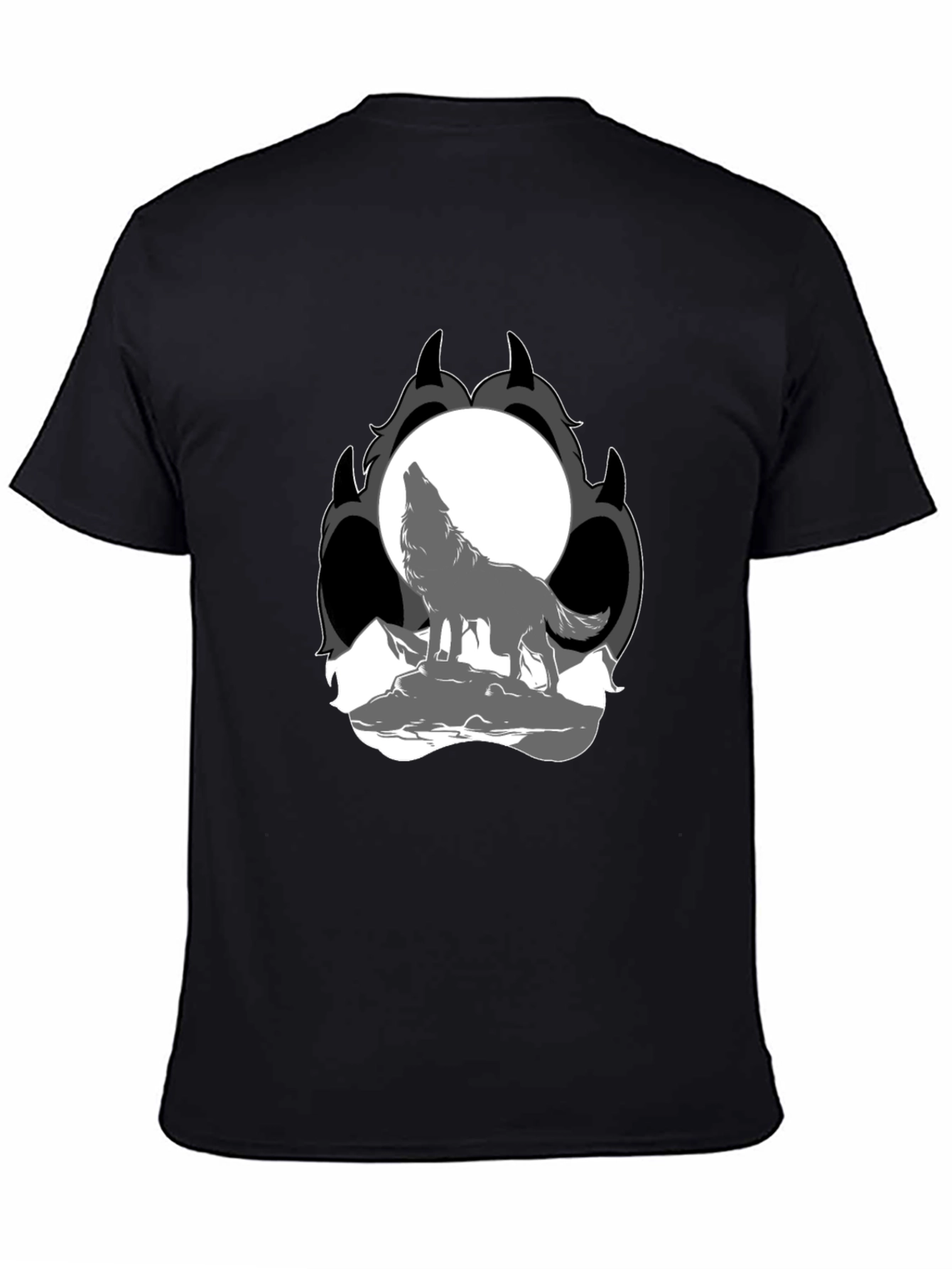 Wolf Moon Paw Print Black T-Shirt