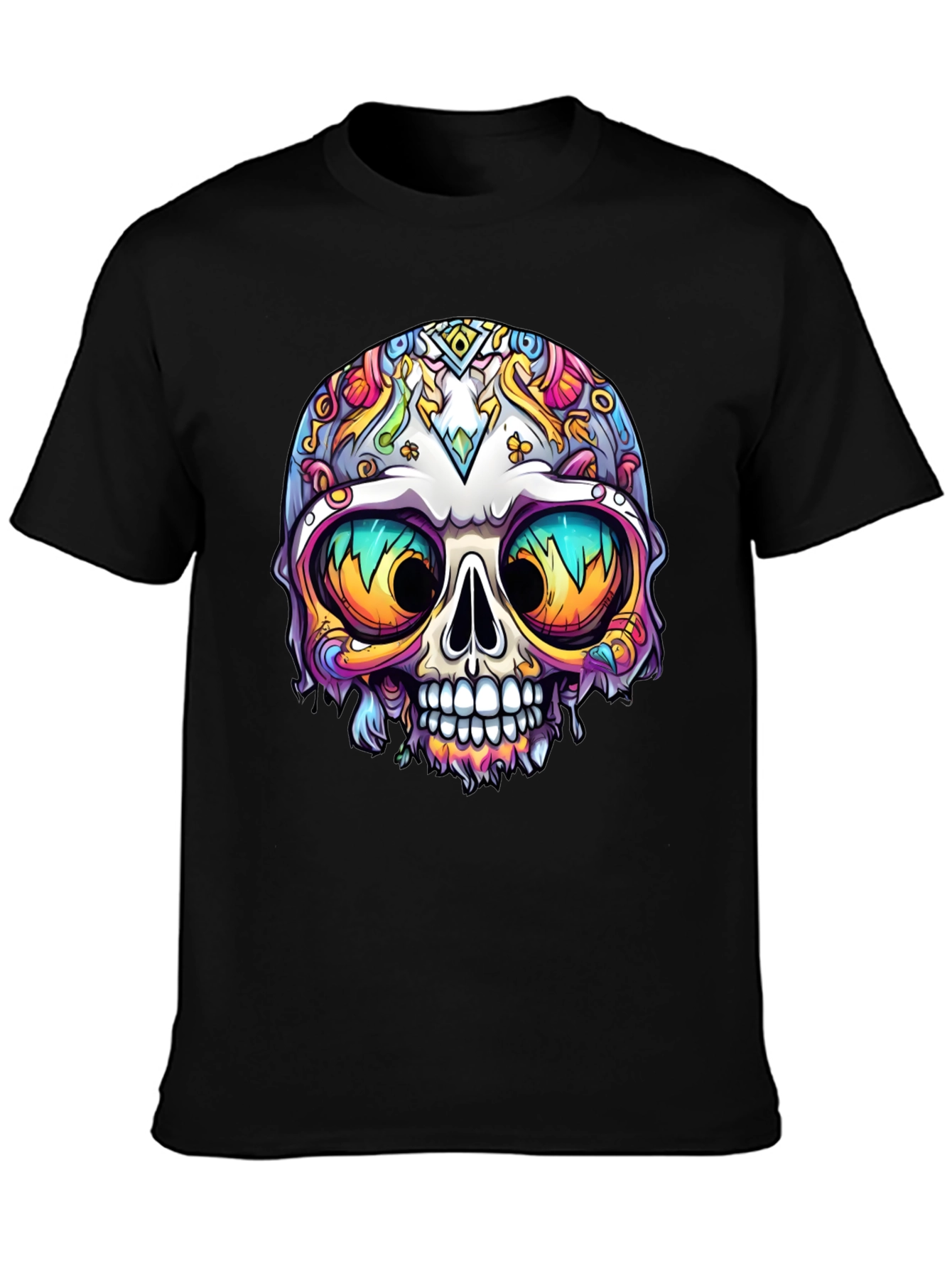 Vibrant Sugar Skull Graphic Tee - Mens Black T-Shirt