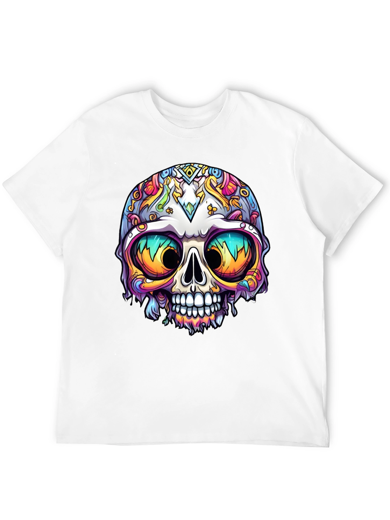 Vibrant Sugar Skull Graphic Tee - Mens Black T-Shirt