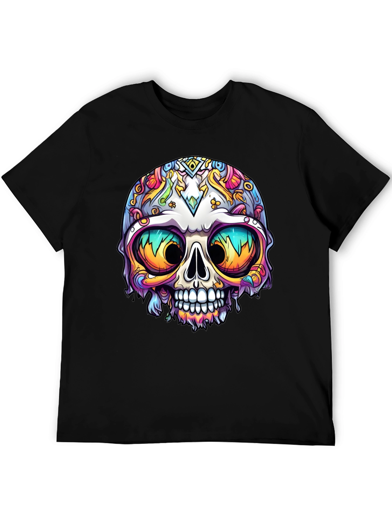 Vibrant Sugar Skull Graphic Tee - Mens Black T-Shirt