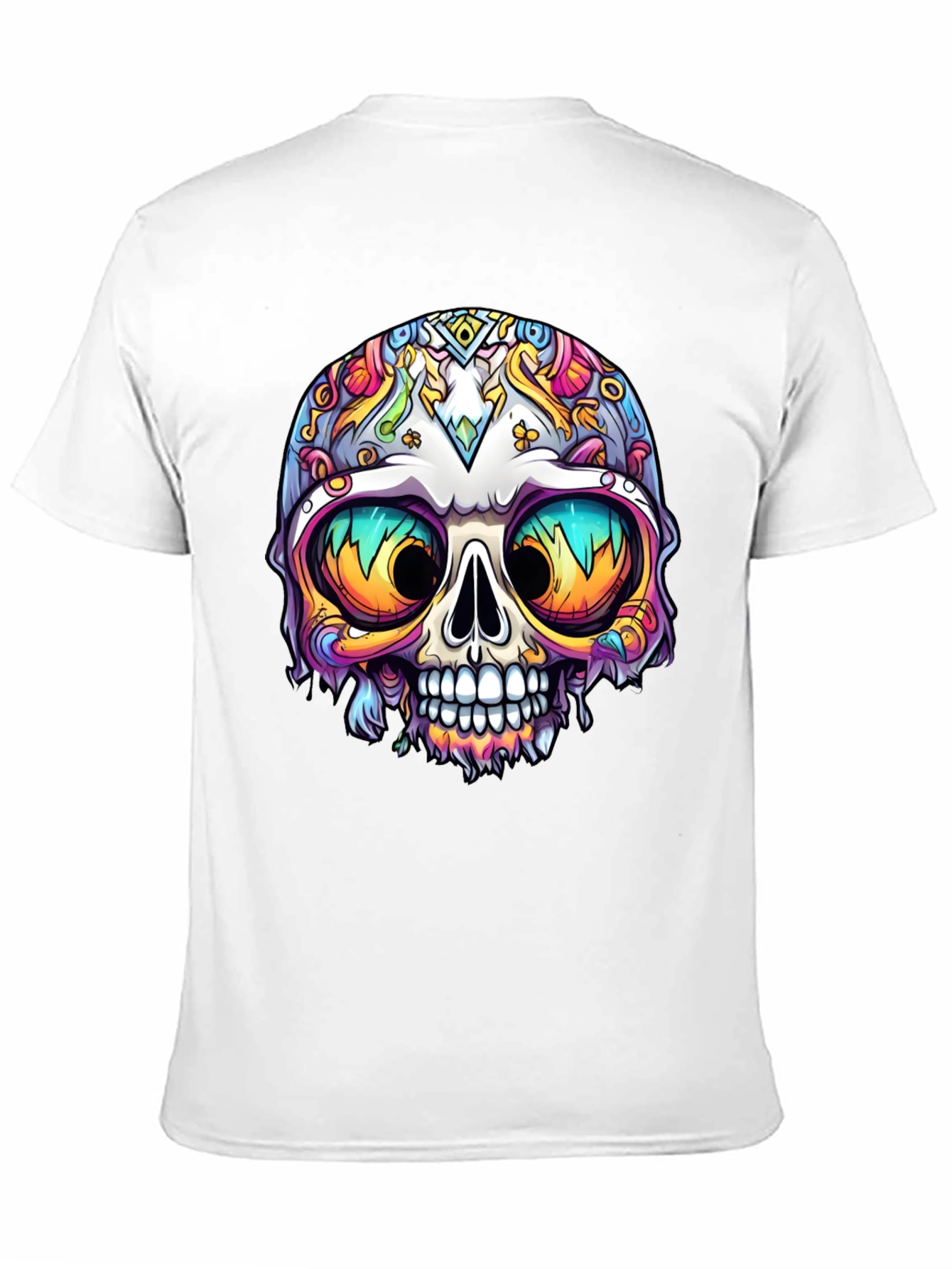 Vibrant Sugar Skull Graphic Tee - Mens Black T-Shirt